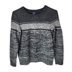 Gap‎ Black and Gray Marled Geometric Wool Blend Sweater Size Small Cozy Warm